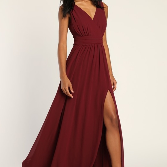 Lulus Thoughts Of Hue Burgundy Surplice Maxi Dress Red - Size S - Picture 1 of 4
